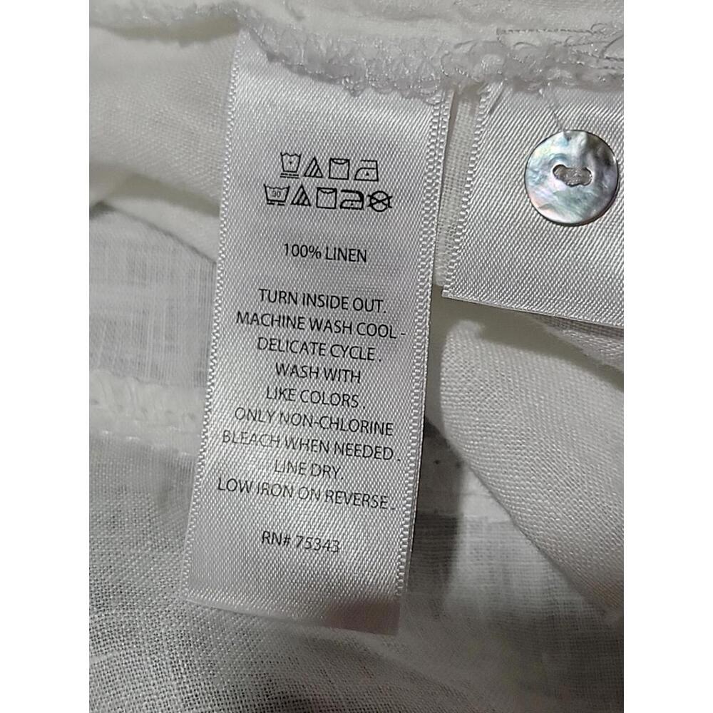 Tahari 100% Linen White Size M Roll-tab Sleeves Button Down Shirt Tunic Top #C - Picture 10 of 12
